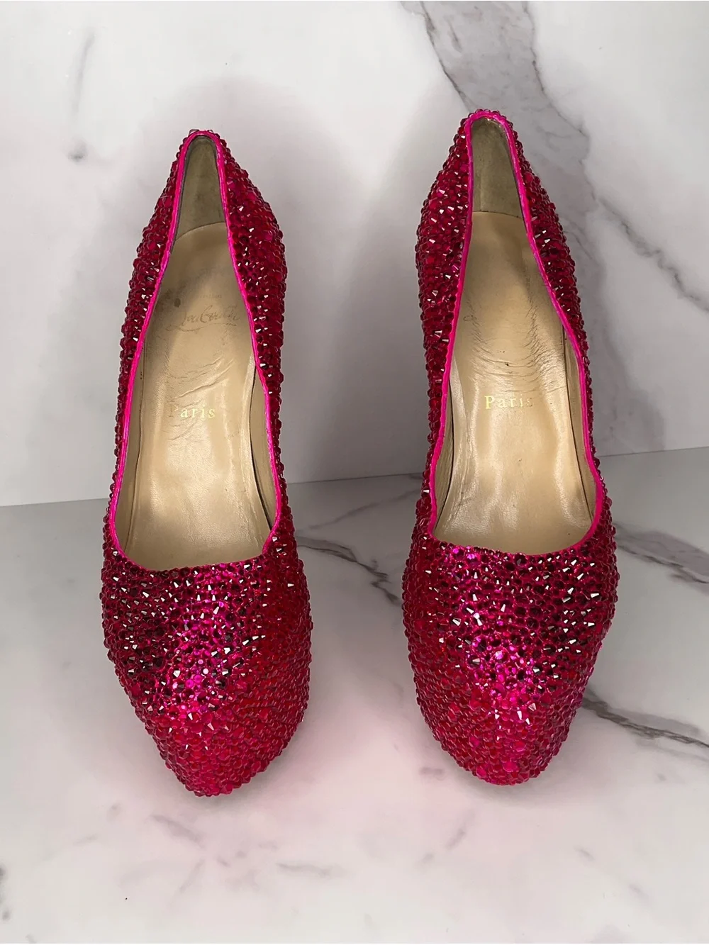 Christian Louboutin Victoria Hot Pink Strass Crystal Pumps Size US 10 / EU 40